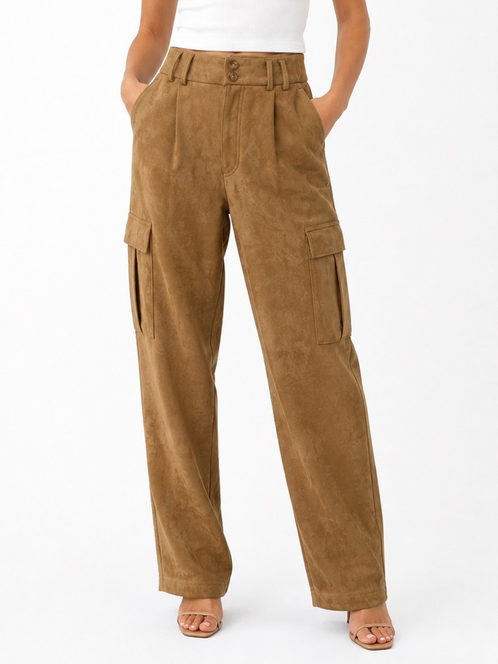 Banana Republic Petite 8 vegan Suede Cargo Pants Whiskey brown
